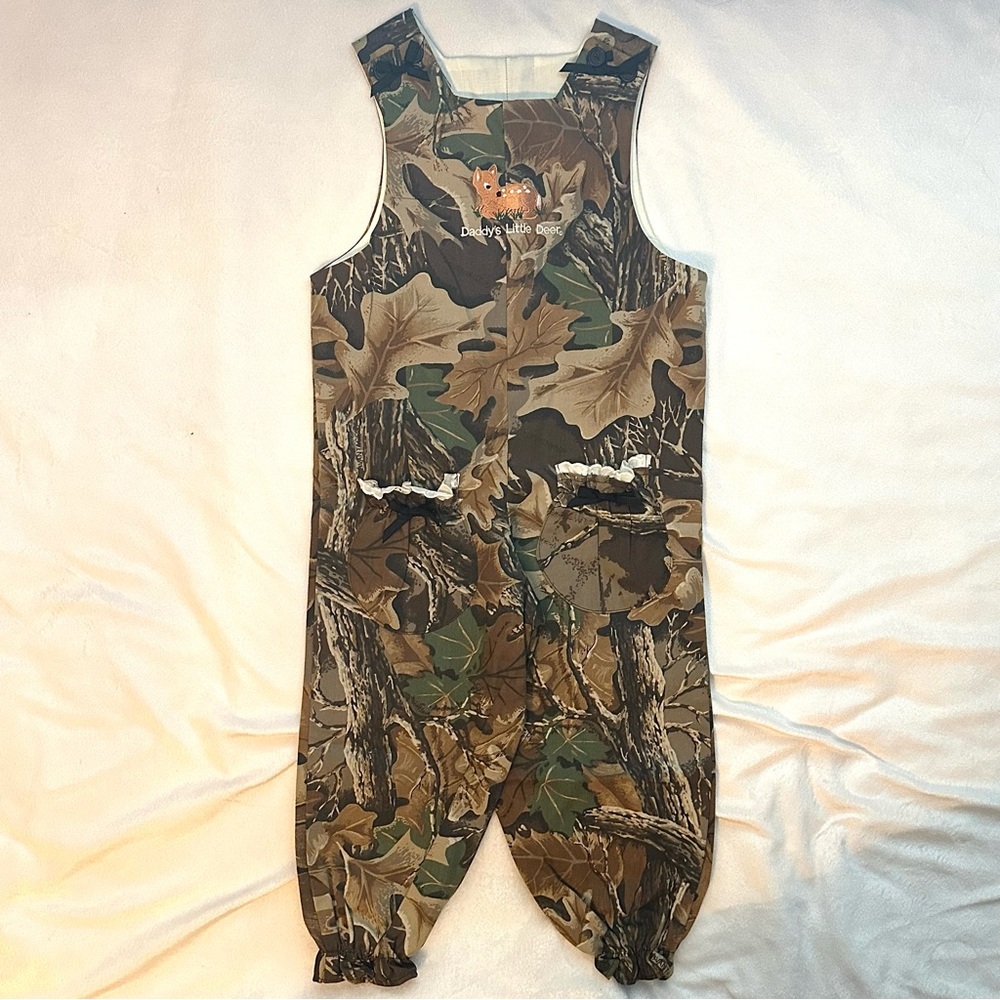 Vintage Jordan Lee Daddy’s Little Deer Camouflage Long Jumper Bib Girl 3T Hunter